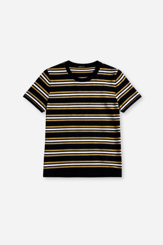 Striped Short Sleeve Crew Tee With Rolled Edges