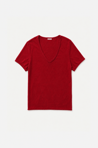 Short Sleeve V Neck Tee with Rolled Edges