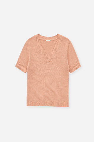 Textured Short Sleeve V Neck