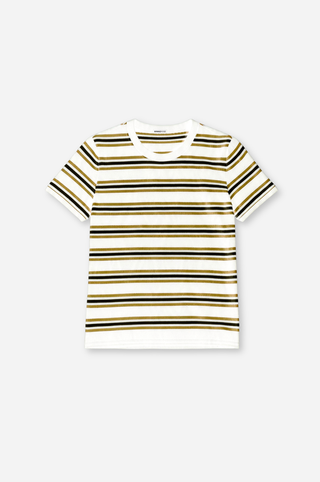 Striped Short Sleeve Crew Tee With Rolled Edges