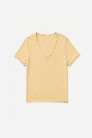 Short Sleeve V Neck Tee with Rolled Edges