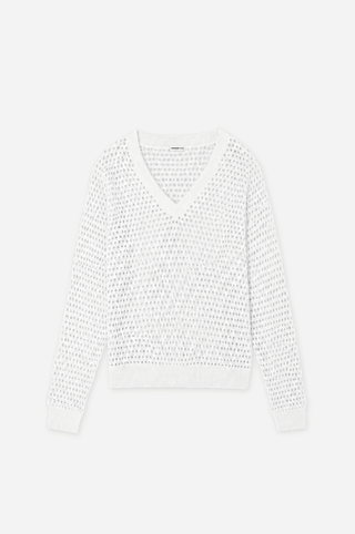 Solid Mesh Long Sleeve V Neck