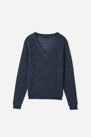 Solid Mesh Long Sleeve V Neck