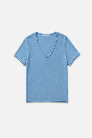 Short Sleeve V Neck Tee with Rolled Edges