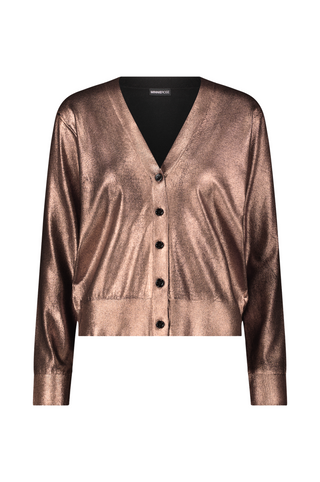 Viscose Metallic Print V Neck Button Cardigan