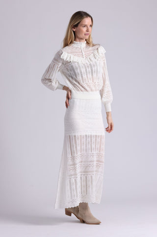 Cotton Blend Maxi Lace Skirt