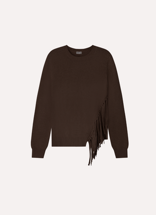 Cotton Cashmere Fringe Trim Crew Neck