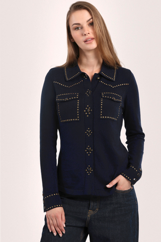 Cotton Cashmere Hot Fix Button Down Shirt