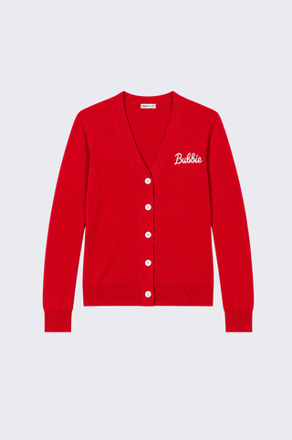 Cotton Cashmere "Bubbie" Embroidery V Neck Cardigan
