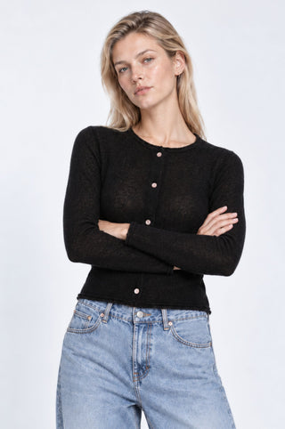Sheer Luxury Cashmere Cardigan with Rolled Trims