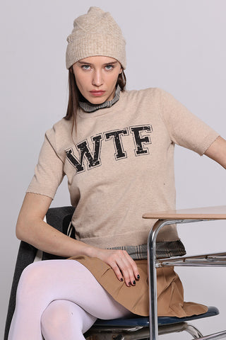Cotton Cashmere WTF/FML Frayed Printed Tees - Brown Sugar