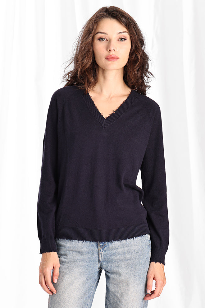 Frayed v neck sweater hotsell