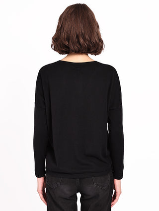 Cotton Cashmere V-Neck Pullover -Black