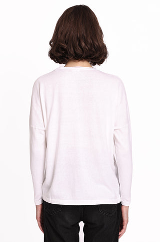 Cotton Cashmere V-Neck Pullover -White