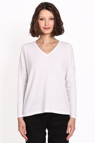 Cotton Cashmere V-Neck Pullover -White