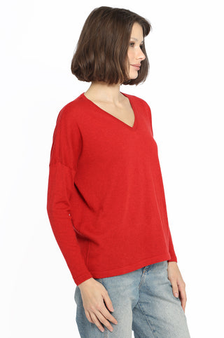 Cotton Cashmere V-Neck Pullover - Heather Red