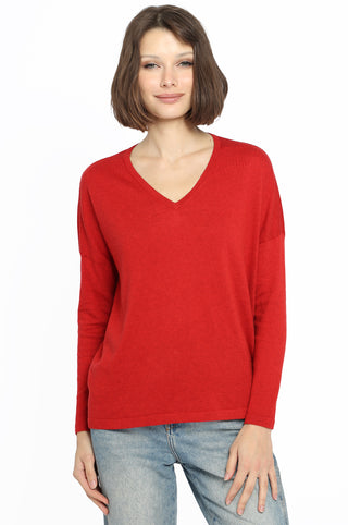 Cotton Cashmere V-Neck Pullover - Heather Red