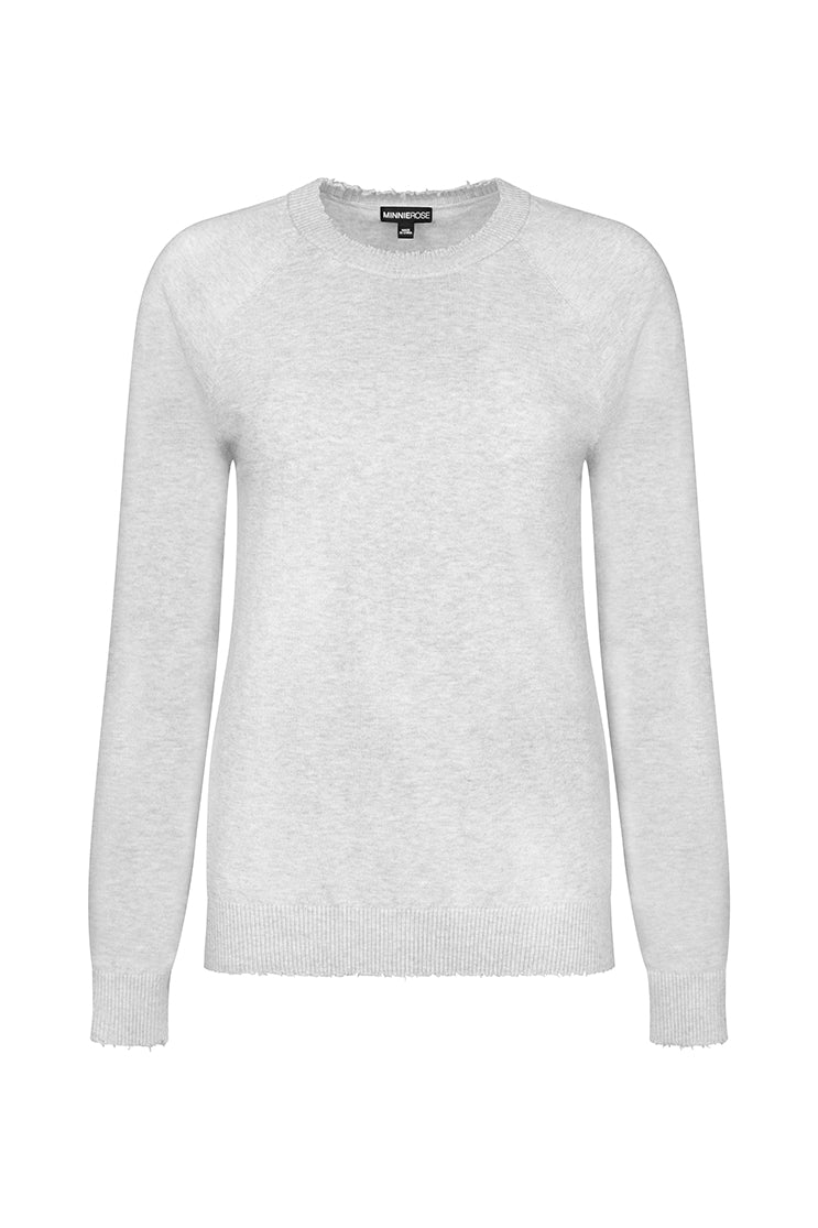 Fine Cotton Cashmere Frayed Edge Crewneck Sweater – Minnie Rose