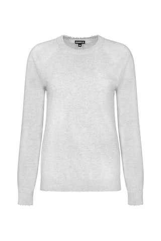 Fine Cotton Cashmere Frayed Edge Crewneck Sweater - Light Heather Grey