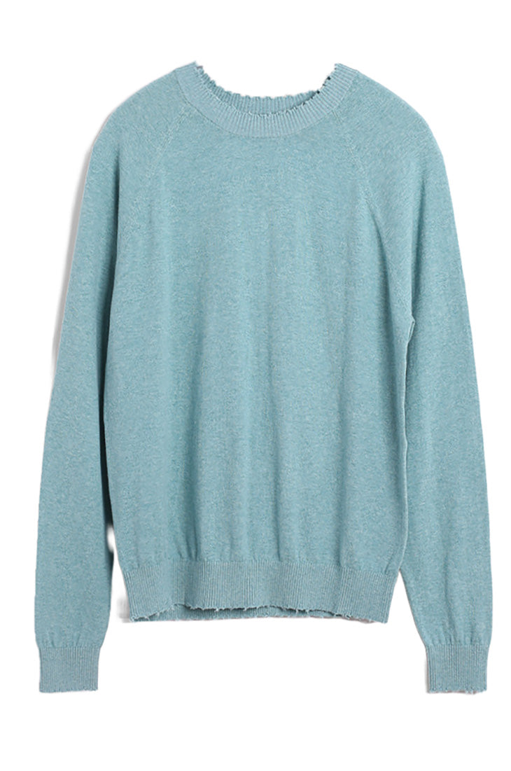 Fine Cotton Cashmere Frayed Edge Crewneck Sweater – Minnie Rose