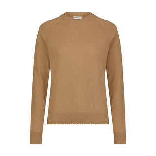Fine Cotton Cashmere Frayed Edge Crewneck Sweater - Bamboo