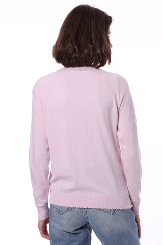 Fine Cotton Cashmere Frayed Edge Crewneck Sweater - Dior Pink
