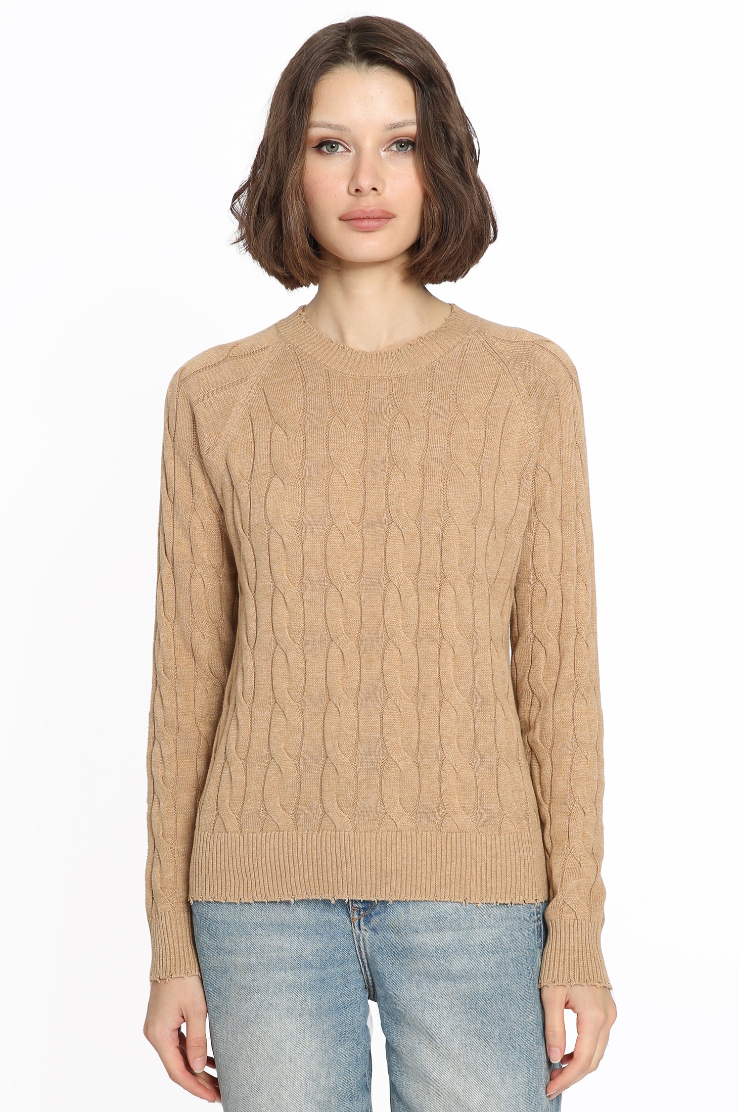 Cotton Cable Long Sleeve Crewneck with Frayed Edges – Minnie Rose