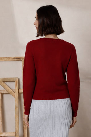 Cotton Cashmere Frayed Edge V Neck