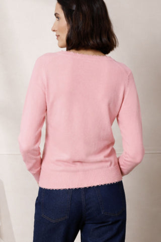 Cotton Cashmere Frayed Edge V Neck
