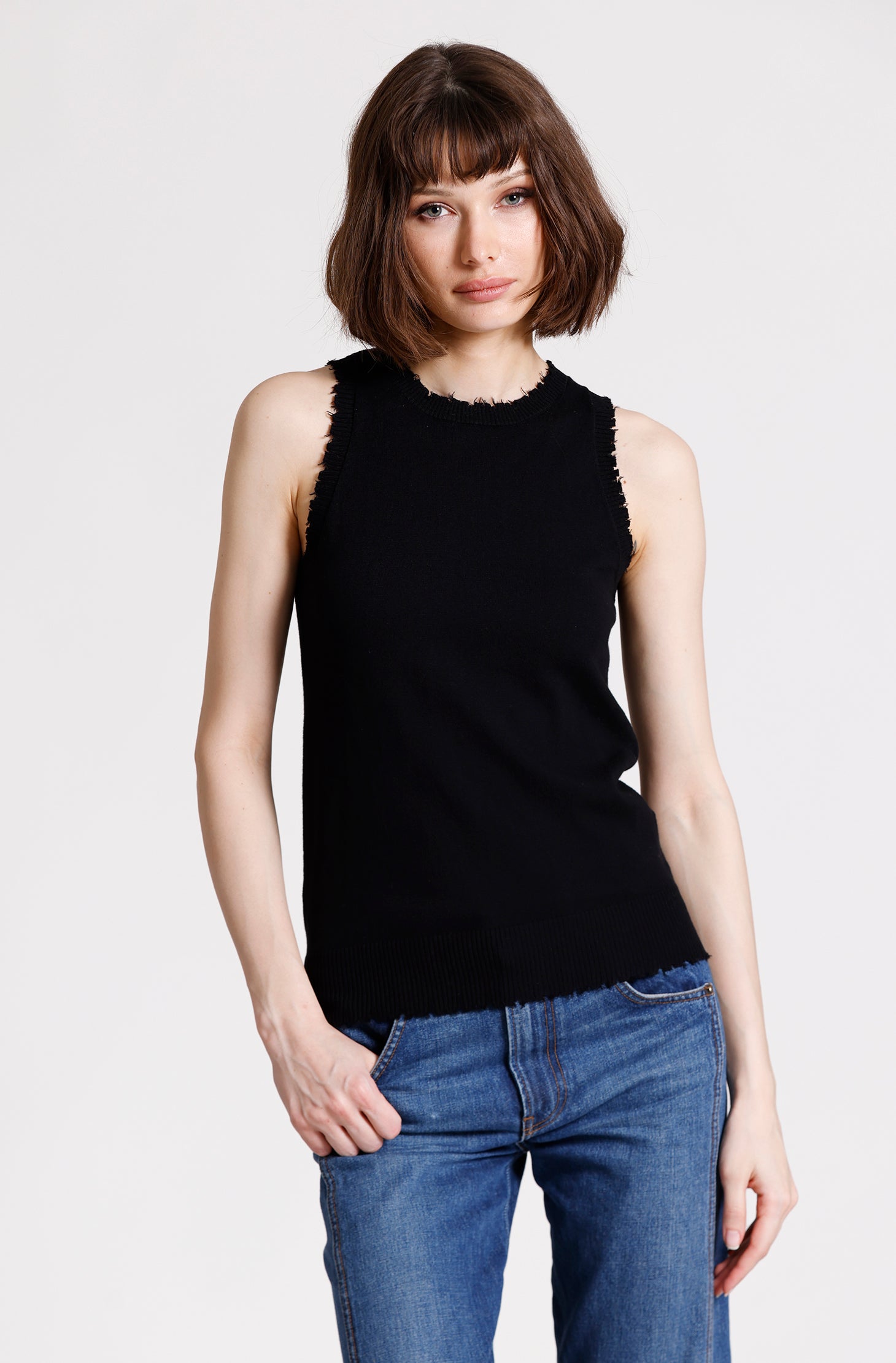 Cotton Cashmere Frayed Tank
