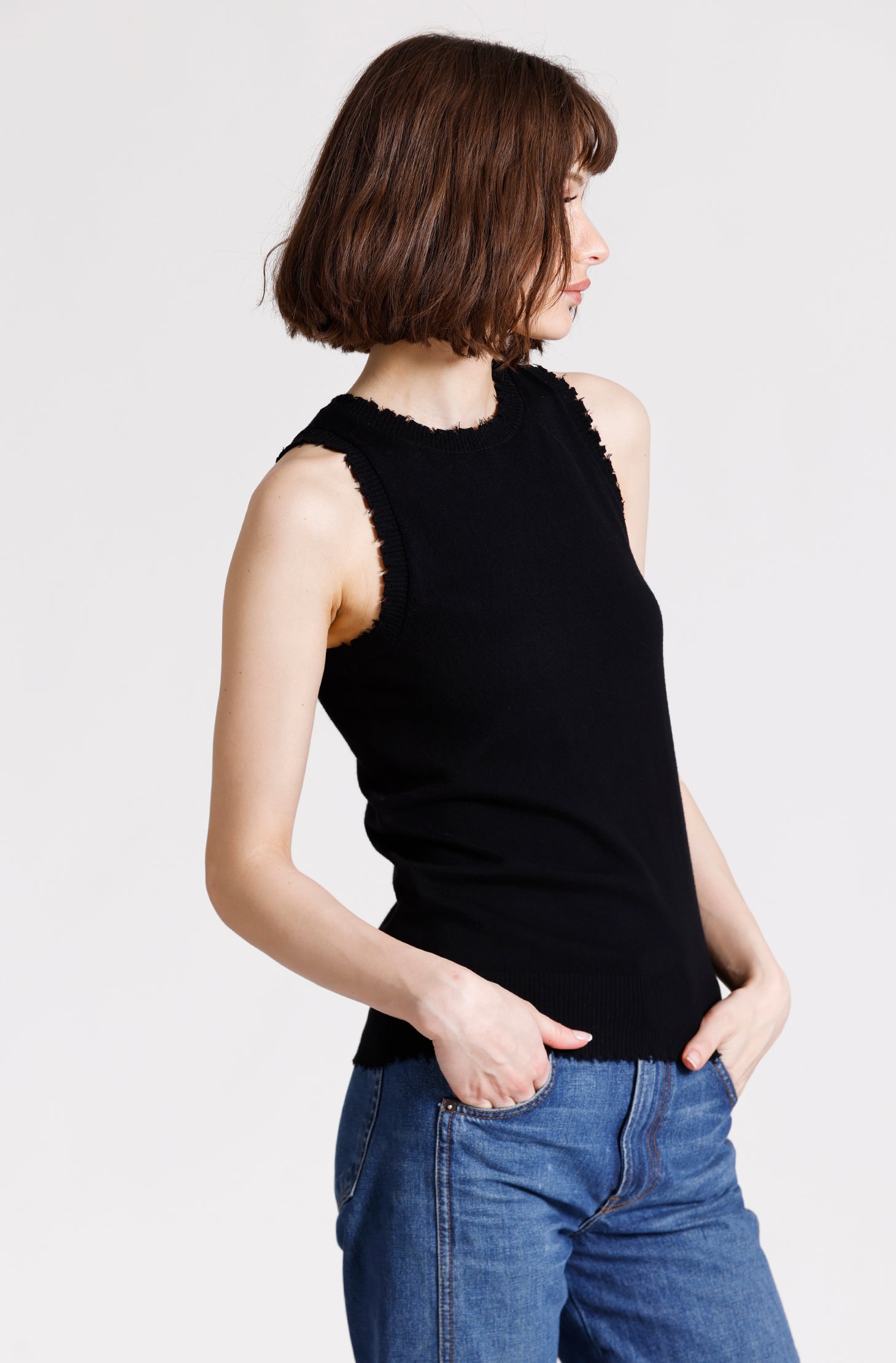 Cotton Cashmere Frayed Tank