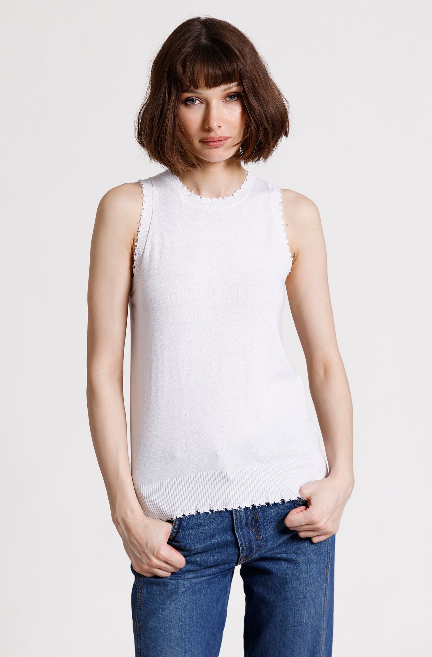 Cotton Cashmere Frayed Tank