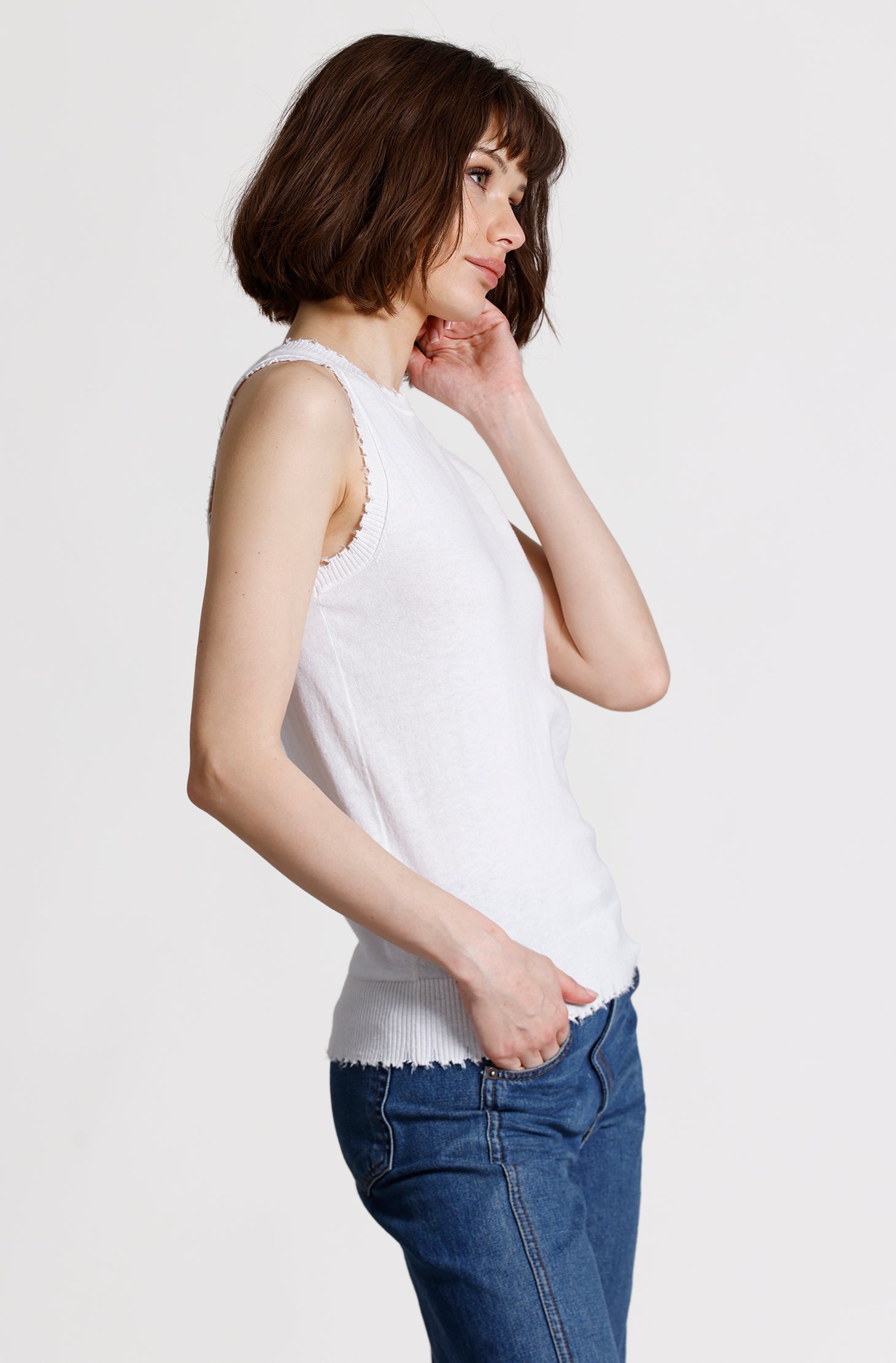 Cotton Cashmere Frayed Tank