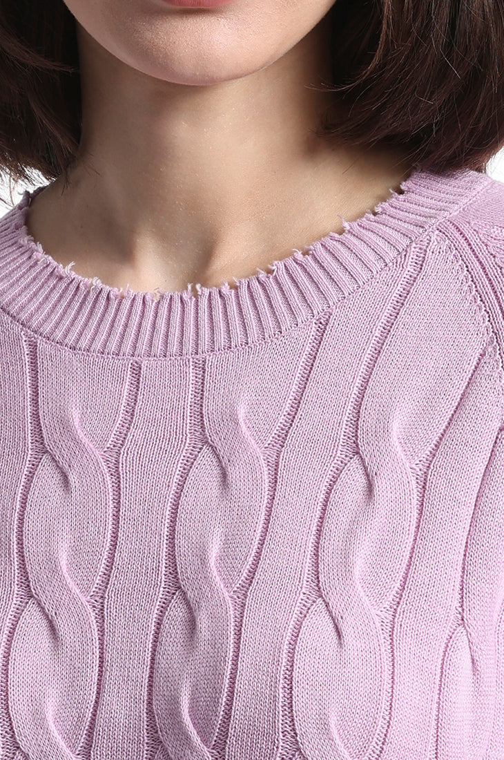 Cotton Cable LS Crew w/ Frayed Edges – Minnie Rose