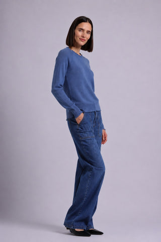 Cotton Cashmere Frayed Edge Crew