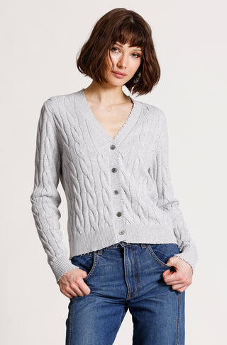 Cotton Frayed Cable Cardigan