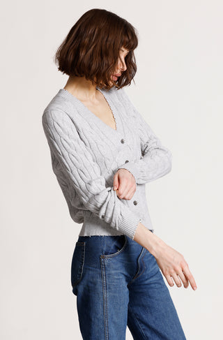 Cotton Frayed Cable Cardigan