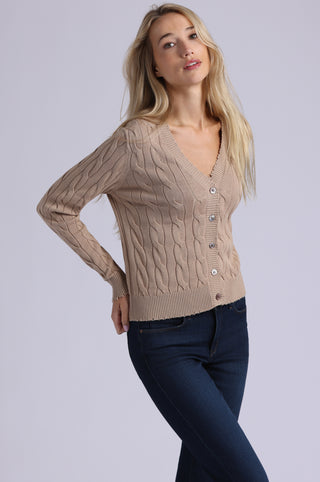 Cotton Frayed Cable Cardigan