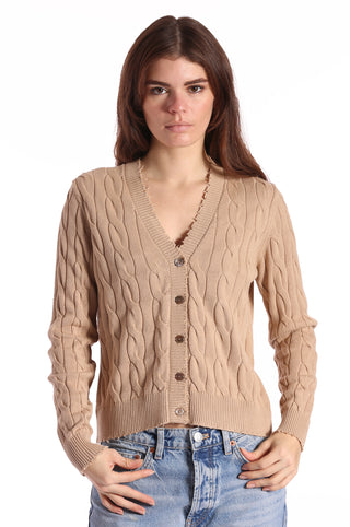 Cotton Frayed Cable Cardigan