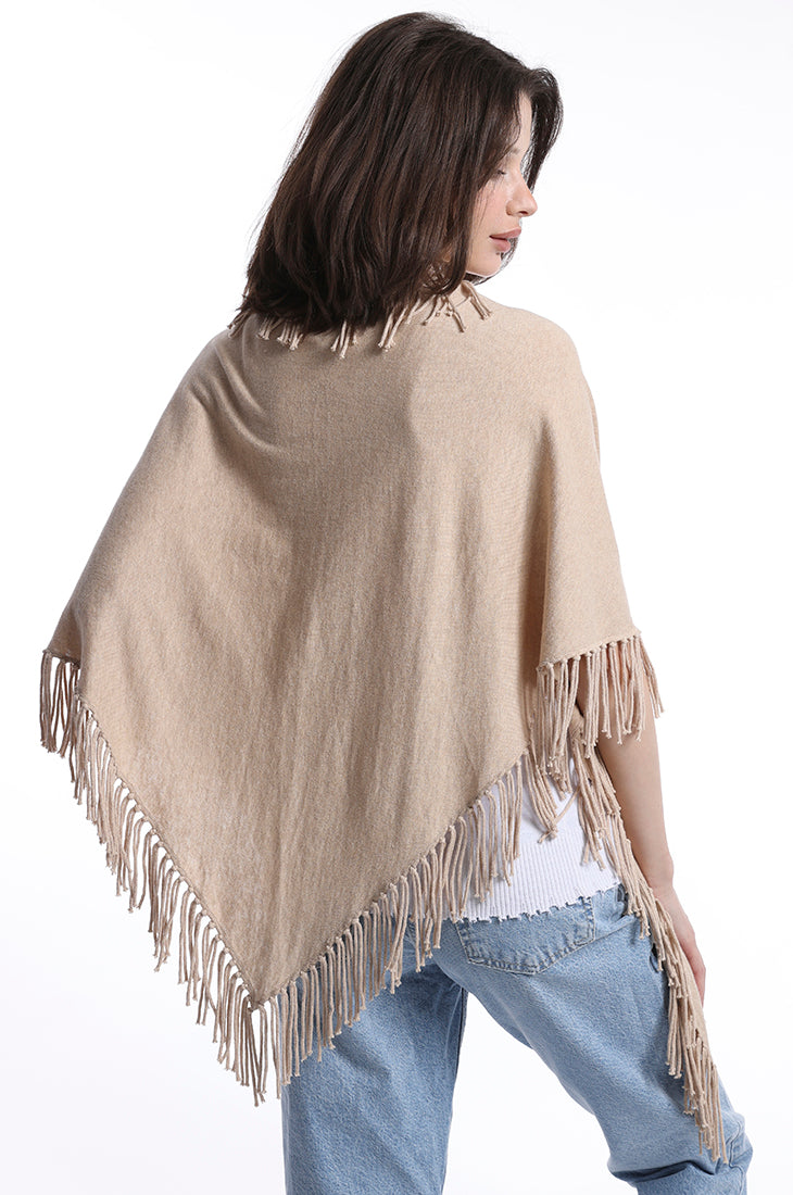 Minnie Rose Women's 100% outlets Cashmere Fringe Poncho Sweater Ivory One Size