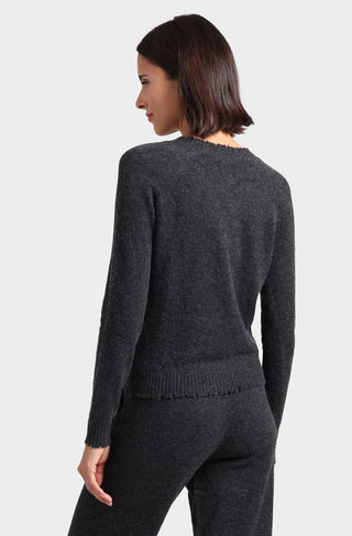 7 Gauge Cashmere Frayed Edge Cropped V