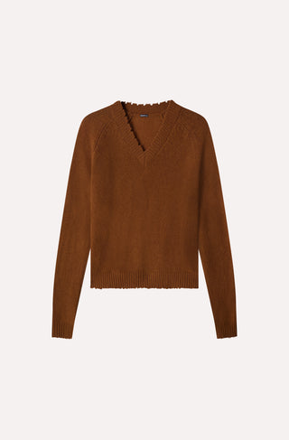 7GG Cashmere Frayed Edge Cropped V