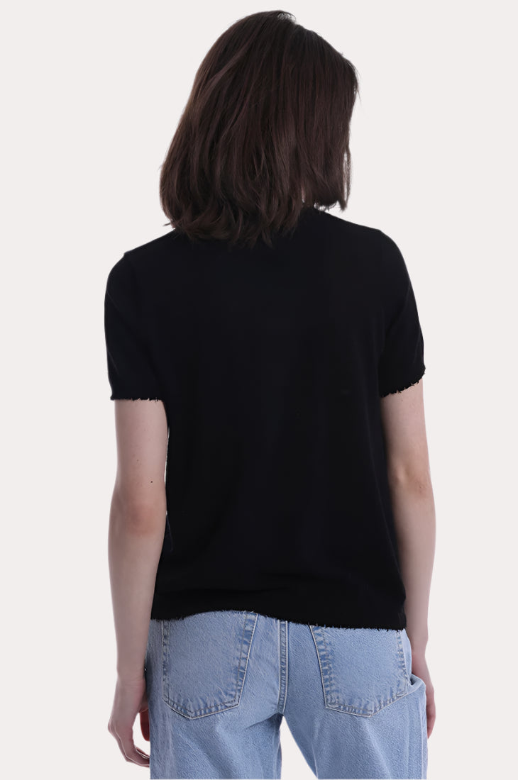 Cotton Cashmere Frayed V Tee