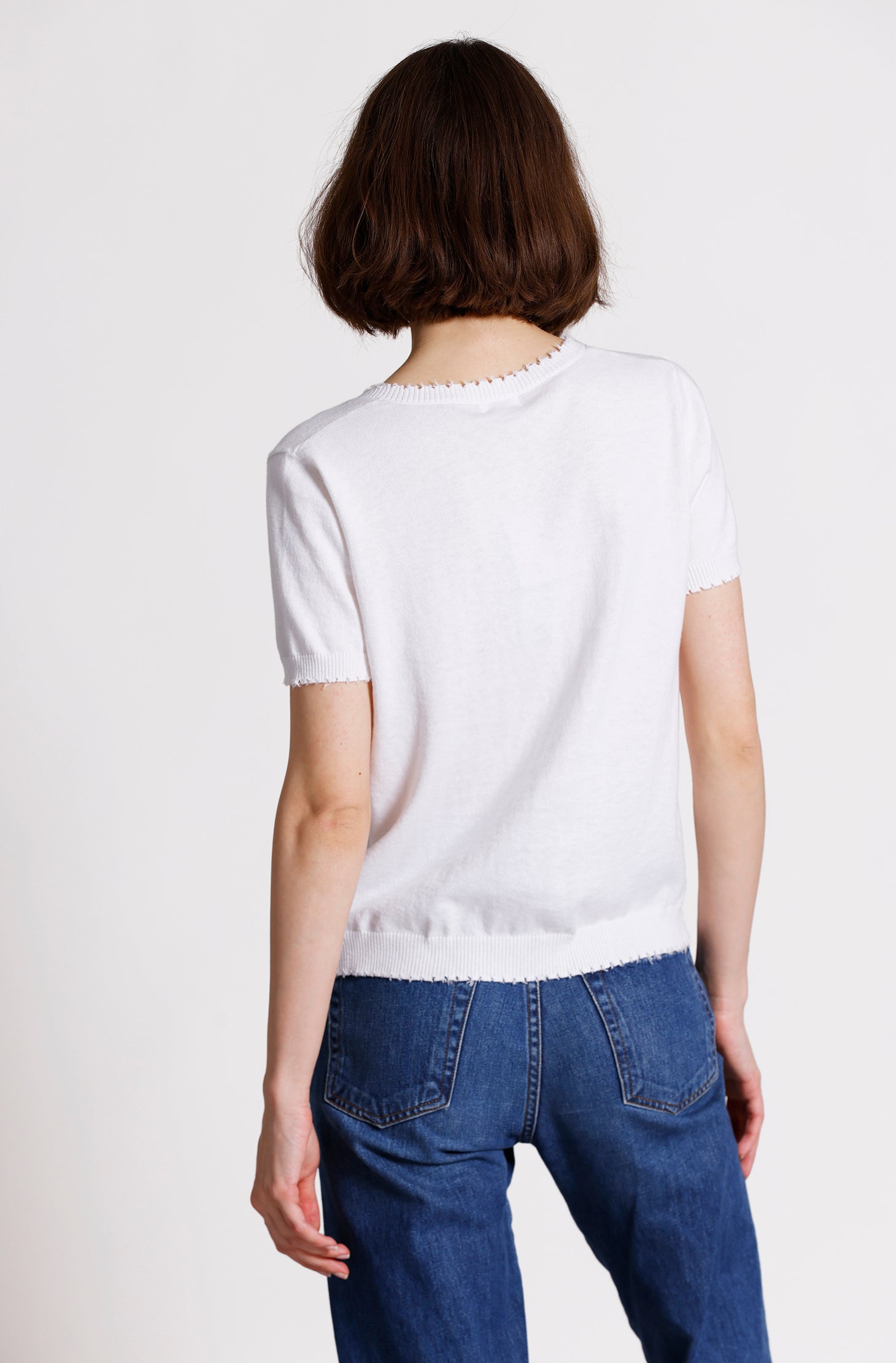 Cotton Cashmere Frayed V Tee