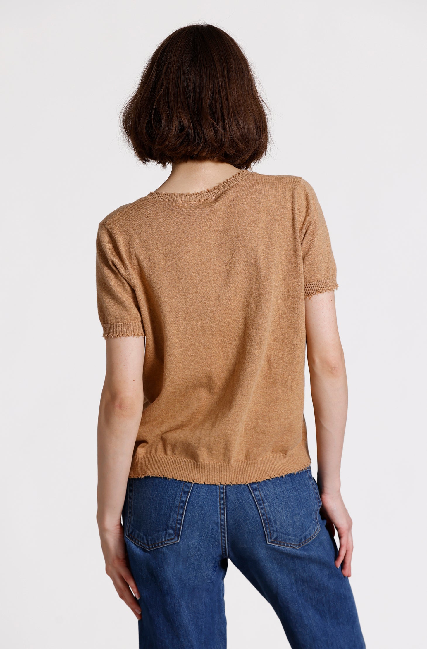 Cotton Cashmere Frayed V Tee