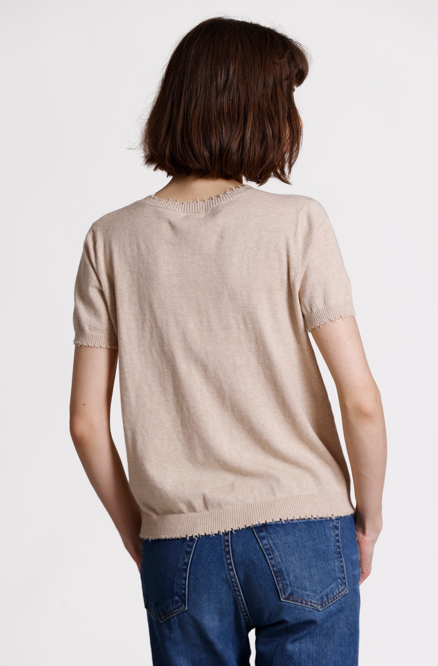 Cotton Cashmere Frayed V Tee