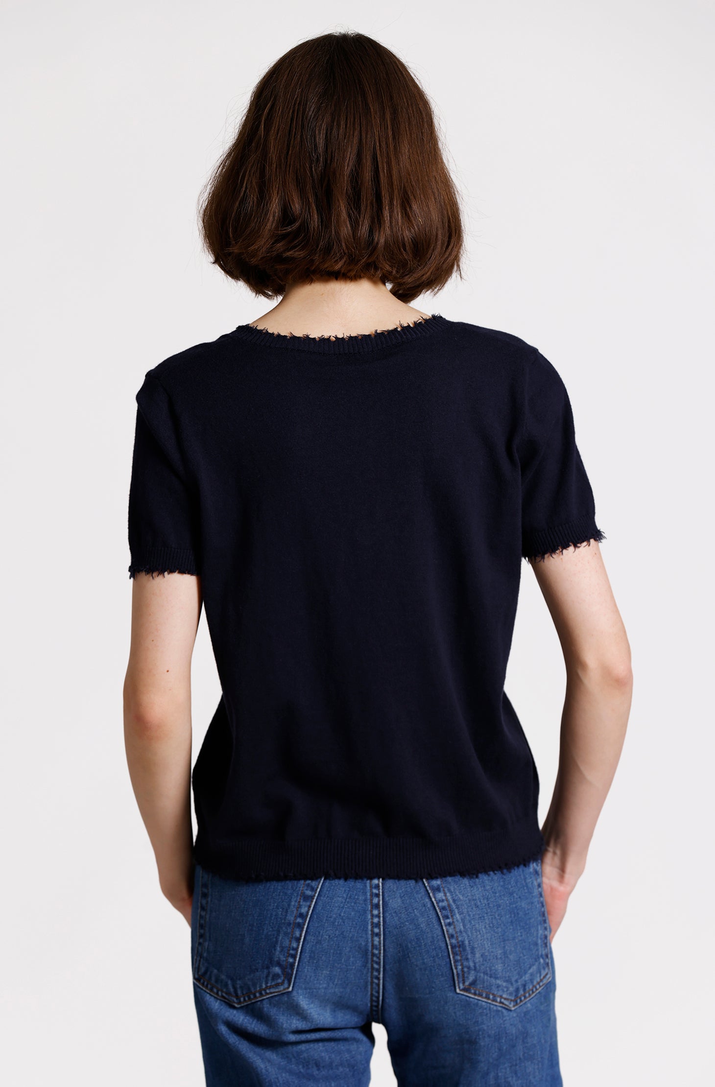 Cotton Cashmere Frayed V Tee