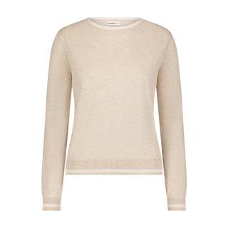 Supima Cotton Cashmere Long Sleeve Crew with Tipping - Brown Sugar/White