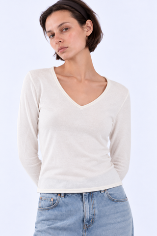 Long Sleeve V Neck with Rolled Trims