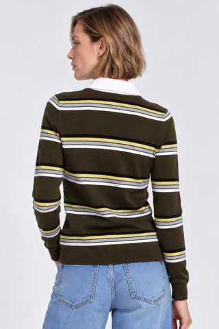 Striped Long Sleeve Polo in Cotton Cashmere